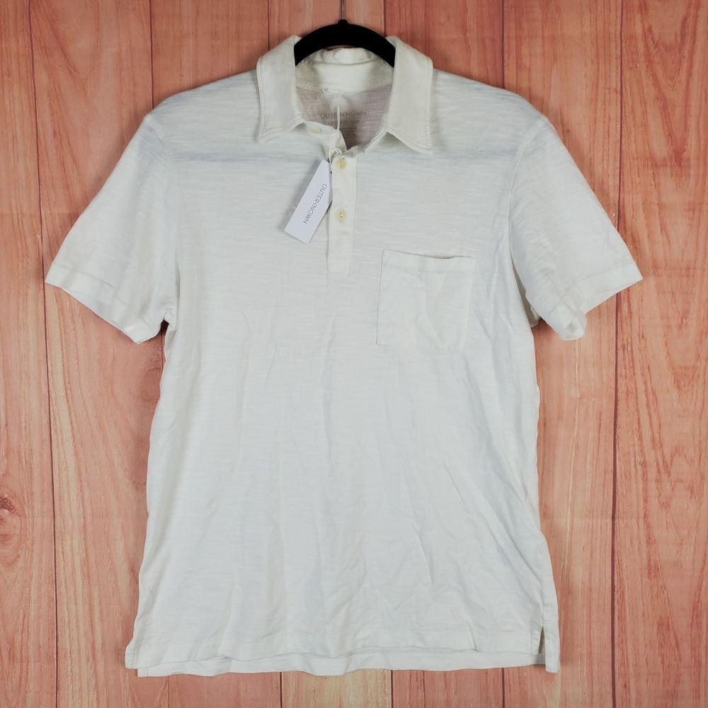 Outerknown Sojourn Mens Polo Shirt Small White Cotton Short Sleeve Pullover